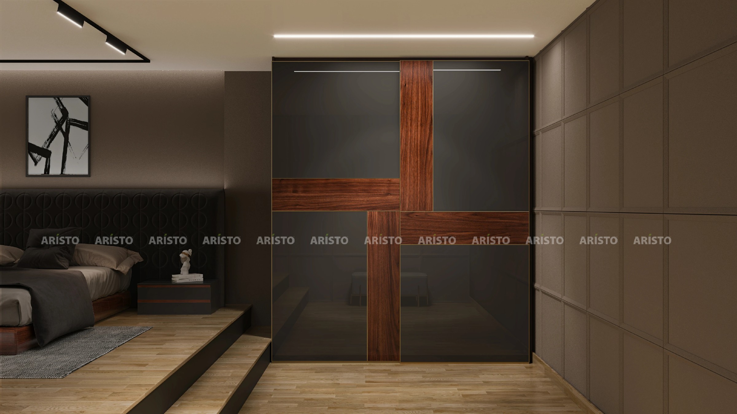 TES 03 - SHUTTER FINISH - GRAPHITE BLACK(HIGH GLOSSY) & WALNUT MEDIUM