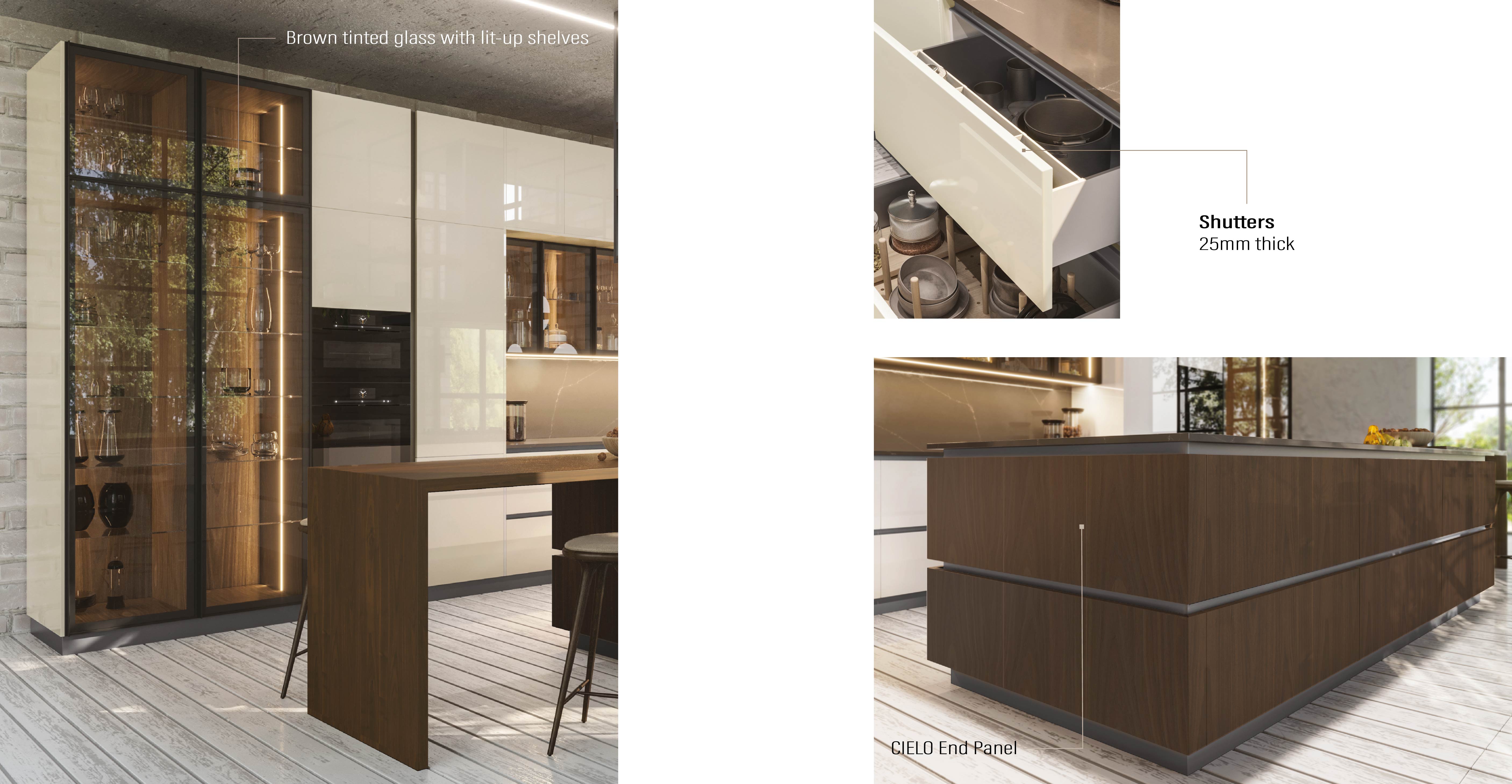 Aristo Cielo Kitchen: Bold Wood Textures & Metal Accents