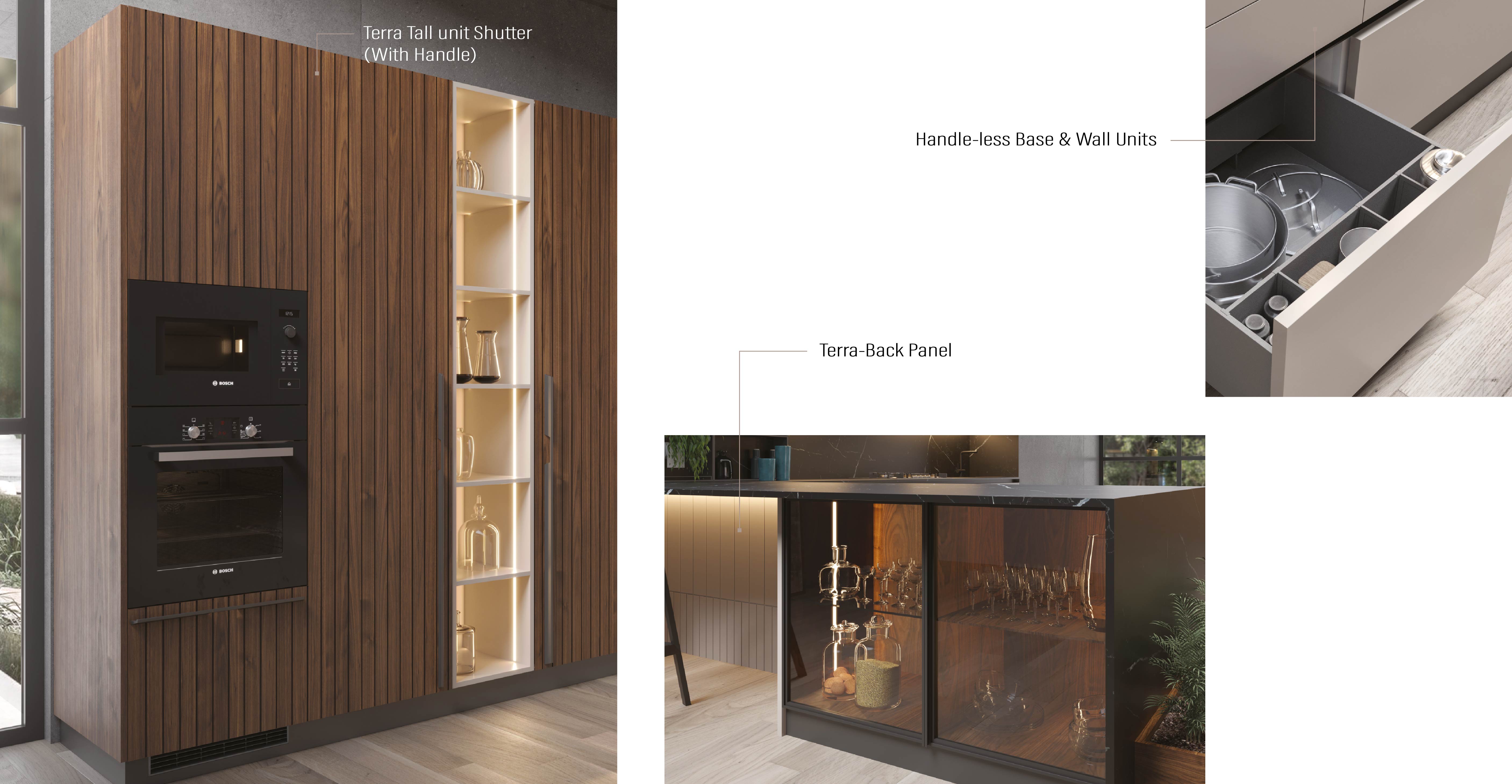 Aristo Terra Kitchen: Vertical Wood Slats & Stone Aesthetics